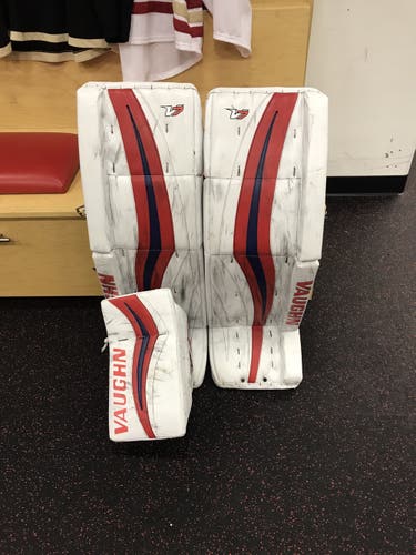 Red/White/Blue Senior 35" Vaughn Pro Stock Velocity V7 Goalie Leg Pads