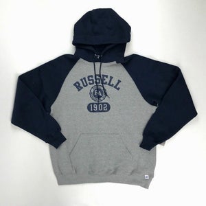 Russell Athletic Dri-Power Hoodie Fleece Pullover Men's Large Gray Navy 693HBMO
