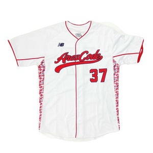 New Balance Area Code Performance Full Button Baseball Jersey Men's L White Red