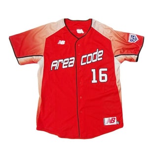 New Balance Area Code Performance Full Button Mesh Baseball Jersey Men's L Red