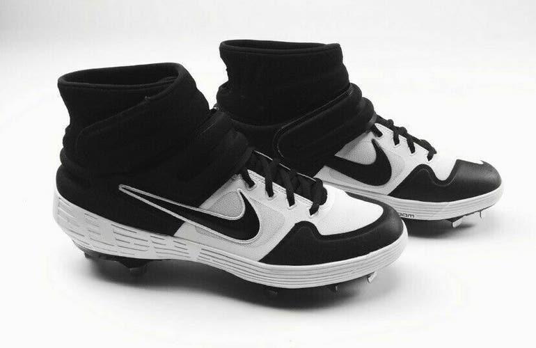 Nike Alpha Huarache Elite 2 Mid Baseball Cleat Strap Black White Men's 11 AJ6874
