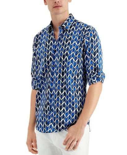 Alfani Mens Mason Wavelength Summer Fashion Shirt Hyper Blue Small