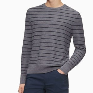 Calvin Klein Merino Wool Blend Stripe Crewneck Sweater Dark Cliff Heather S M