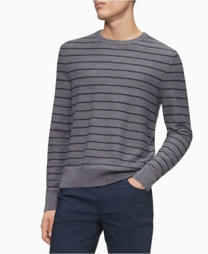 Calvin Klein Merino Wool Blend Stripe Crewneck Sweater Dark Cliff Heather S M