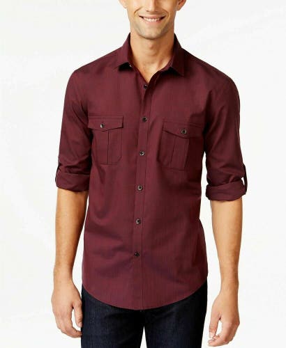 Alfani Mens Long-Sleeve Warren Shirt Tango Red L XL