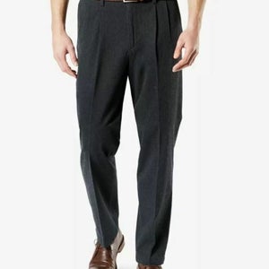 Dockers Mens Classic Fit Pleated Signature Khaki Pants Charcoal Heather 36x30