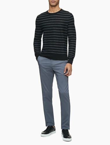 Calvin Klein Merino Wool Blend Knit Stripe Crewneck Sweater Black S XL