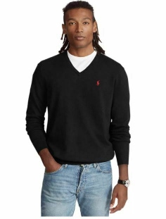 Polo Ralph Lauren Mens Cotton V-Neck Sweater Polo Black L