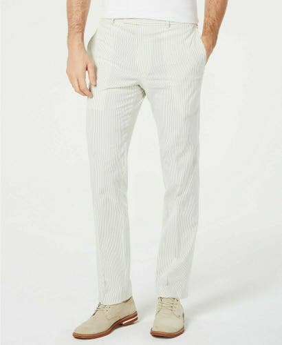 Lauren Ralph Lauren Mens Classic Fit Seersucker Dress Pants White Grey 34x30