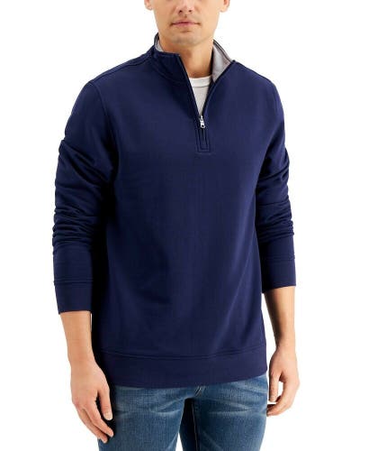 Club Room Mens Regular-Fit Quarter-Zip Fleece Sweatshirt Navy Blue XL