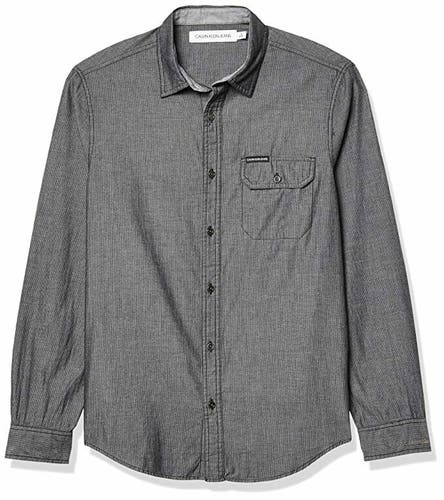 Calvin Klein Mens Long Sleeve Denim Button Down Shirt Black S 2XL