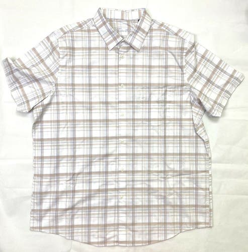 Tasso Elba Printed Khaki Combo Stretch Button-Up Shirt Men's 2XL White Beige