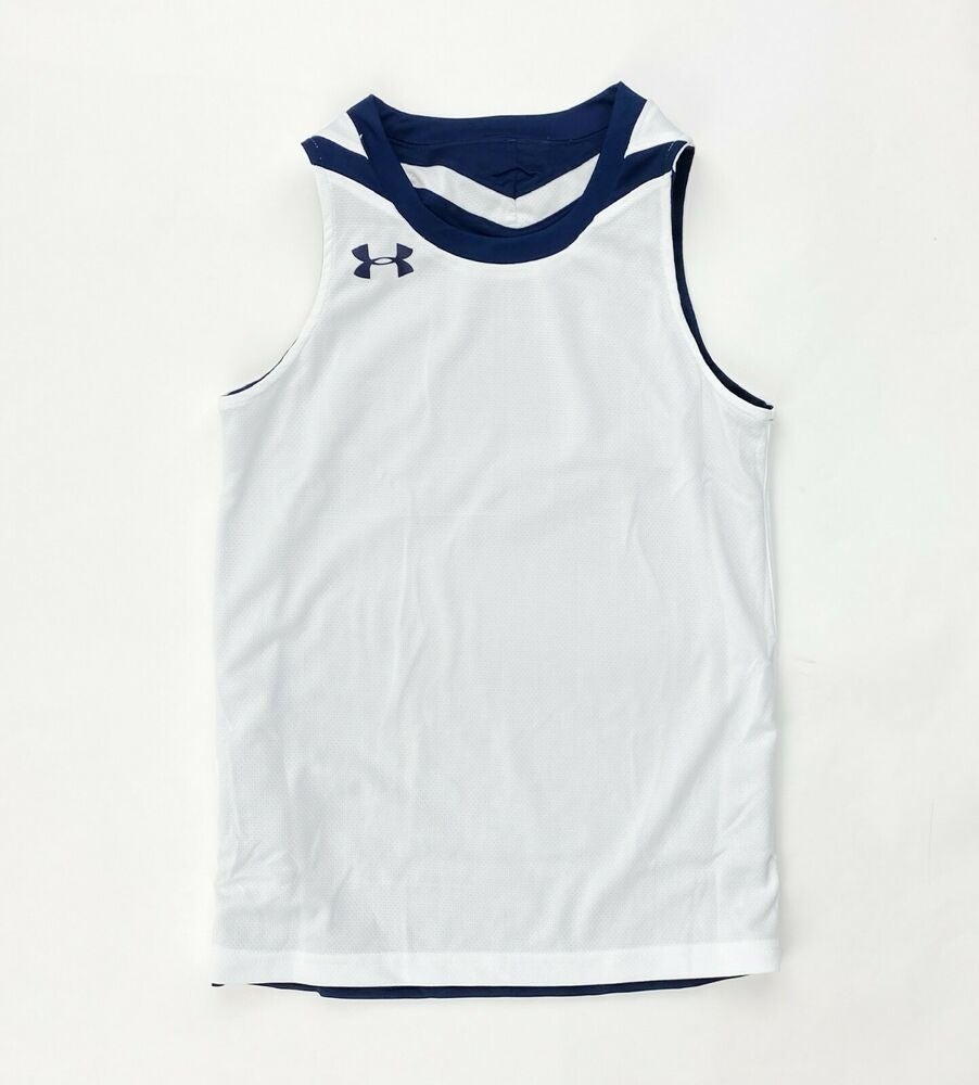 Youth Medium (White/Navy) Fitted Basketball Jersey