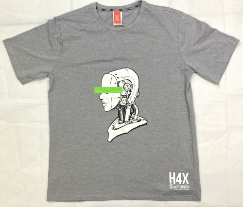 H4X Robot Head Graphic T-Shirt Printed Short Sleeve Men's XL Grey Mix