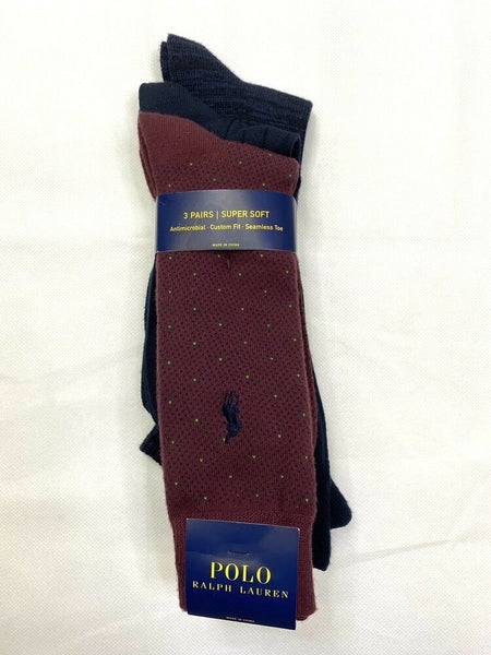 Polo Ralph Lauren Supersoft Diamond Dot 3 Pack Socks Size 10-13 Mens 6-12.5 Wine
