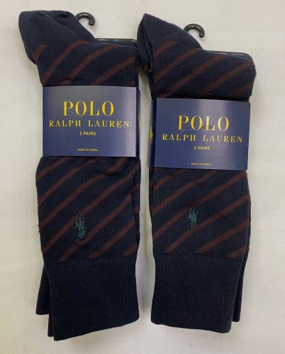Polo Ralph Lauren 4 Pairs Striped Socks Men's 10-13 Navy Blue Shoe 6-12.5