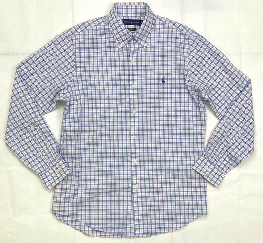 Ralph Lauren Classic-Fit Plaid Poplin Button-Down Shirt Men's Medium Pink Blue