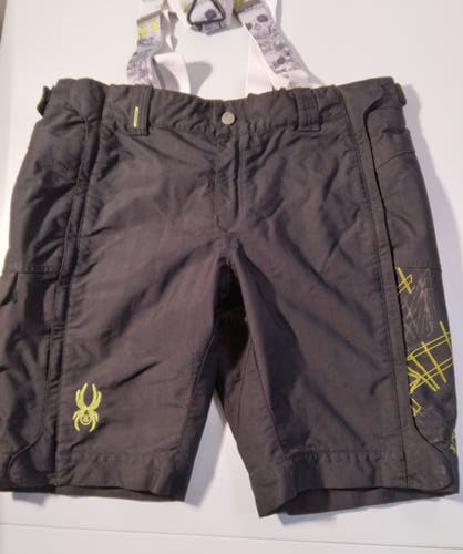 Spyder Men’s XL Side Zip Race Shorts with Detachable Suspenders – Black, Neon Green Lettering