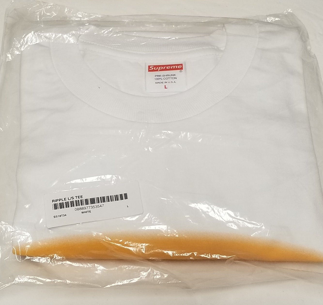 Supreme SS18 Ripple LS Tee Men's Size L White Graphic Water Logo T