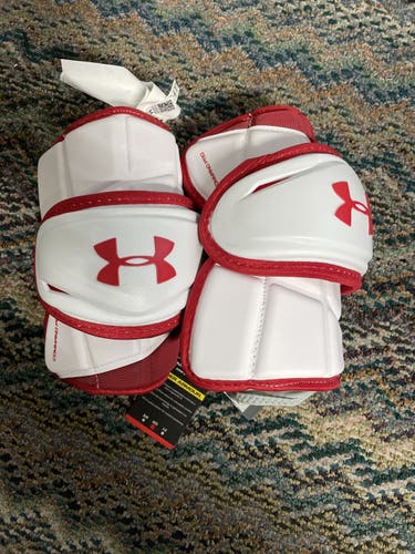 UA lacrosse command 3 arm pads red in medium