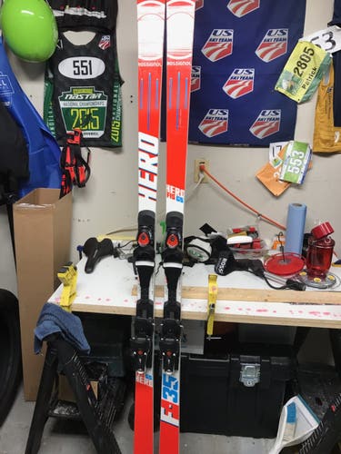 New Men's 2017 Rossignol Racing Hero FIS GS Pro Skis With Bindings Max Din 15