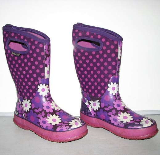 BOGS Flower Dots Boys Girls Purple Waterproof Winter Rain Snow Boots ~ Size 3