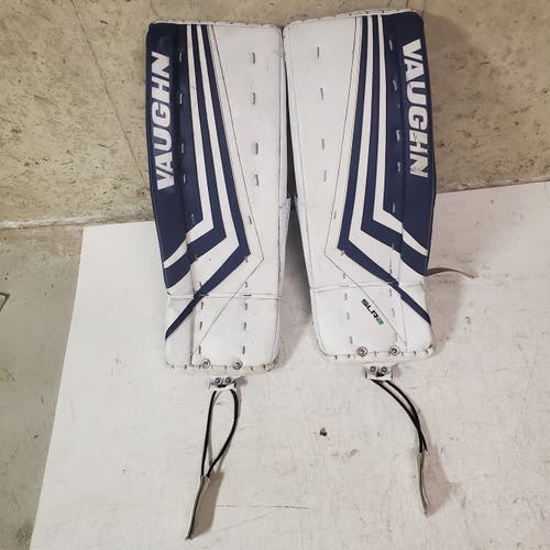 White & Blue Used Junior 26" Vaughn Ventus SLR2 Goalie Leg Pads