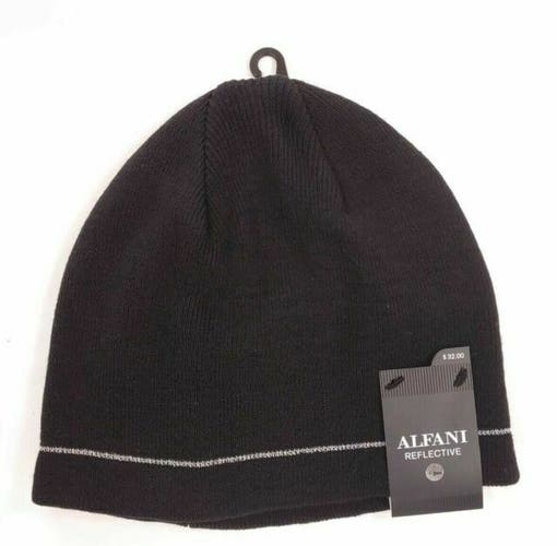 Alfani Mens Reflective Beanie Black Hat ONE SIZE