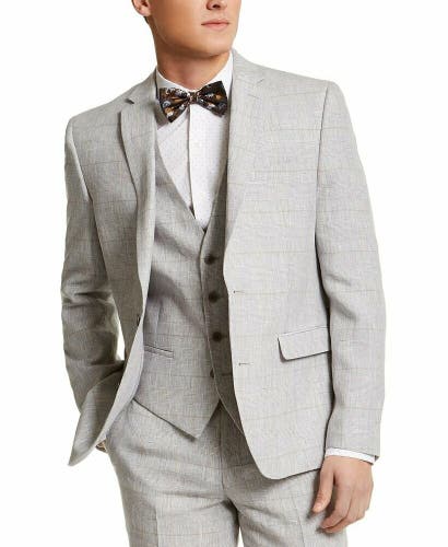 Bar III Mens Slim-Fit Gray Plaid Line Suit Jacket 38R TTAY1CQZ0030