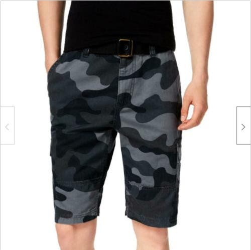 American Rag Belted Relaxed Cargo Shorts Black Gray Camo Size 31