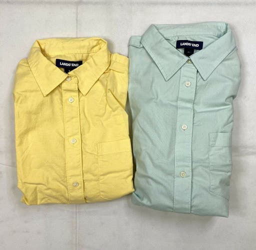 Lands' End Long Sleeve Oxford Boyfriend Button-Up Shirt Women's S M Yellow Aqua