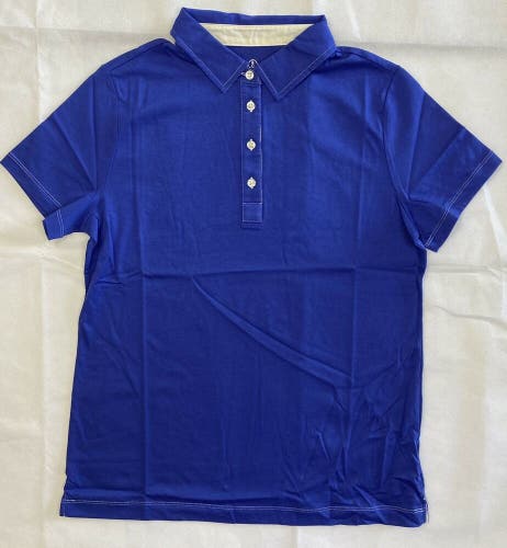 Lands' End Short Sleeve White Accent Stitching Cobalt Blue Polo Shirt Women's S