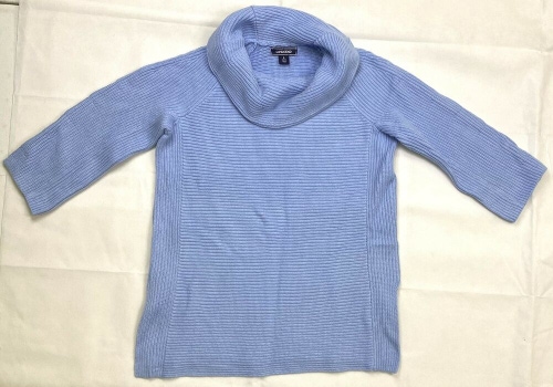 Lands' End Bell Sleeve Combed Cotton Cowl Neck Tunic Sweater Women's L Sky Blue