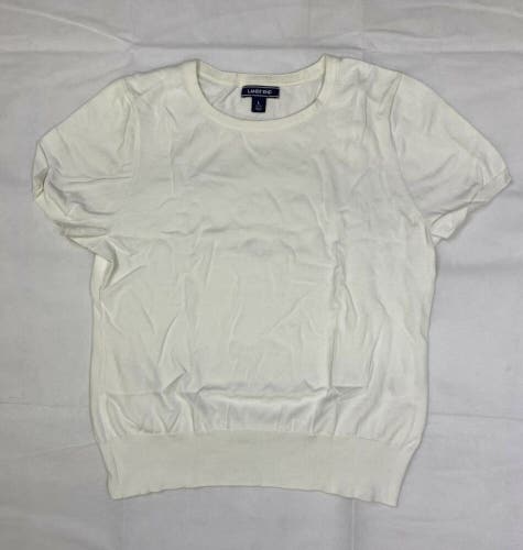 Lands End Short Sleeve Supima Cotton Jewel Neck Sweater Womens Small Ivory White