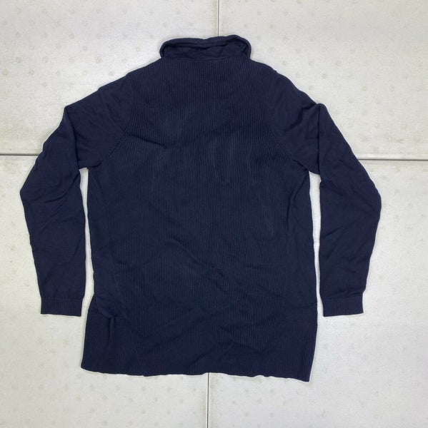 Lands End Cotton Waterfall Cardigan Sweater Womens Medium Navy Blue