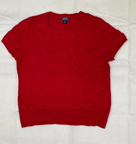 Lands End Short Sleeve Supima Cotton Jewel Neck Sweater Women's M Rich Red