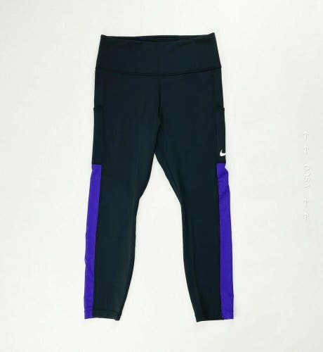 Nike One Crop Mesh Pant Mid Rise Women's M  Running Tight Black Purple CJ1816