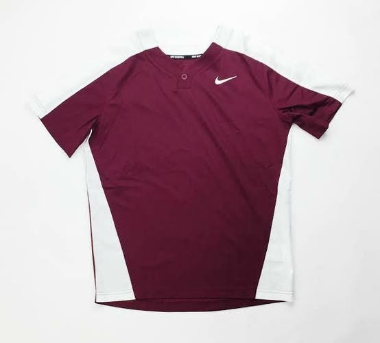 Nike Team One Button Baseball Jersey Boy's XL Henley Maroon SS Shirt BQ6420