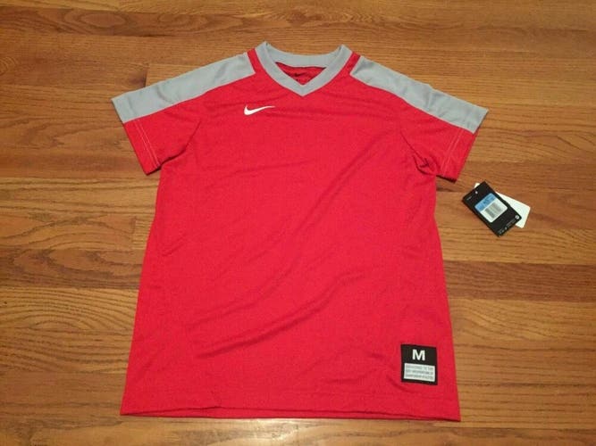 New Nike Boys Medium Vapor Dri-Fit Short Sleeve V-Neck Baseball Shirt Red $30