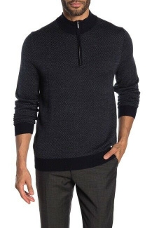 Toscano Mock Neck Quarter Zip Diagonal Sweater Men's XL Dark Navy Pullover