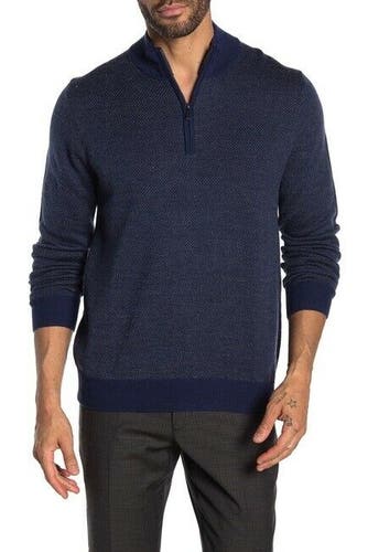Toscano Mock Neck Quarter Zip Diagonal Sweater Men's XL Galaxy Blue Pullover