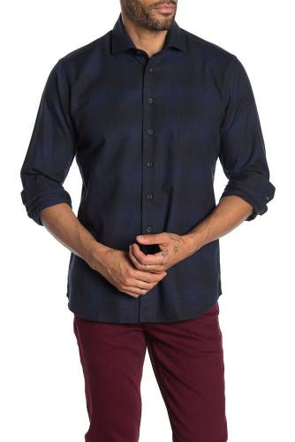 Toscano Ombre Check Print Regular Fit Flannel Shirt Men's XL Midnight Black Blue