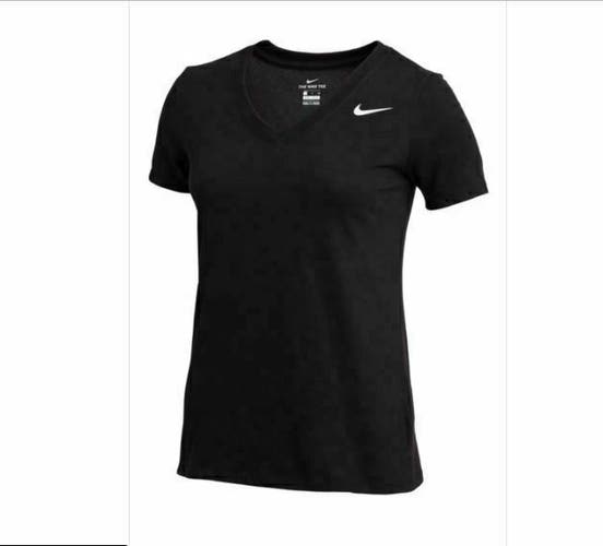 Nike Dry Short Sleeve V-Neck Black Tee Shirt Women's Medium Top CJ1714 Dri-FIT