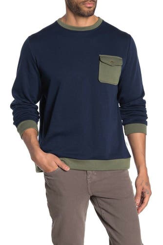 Onia Hudson Colorblock Crew Neck Sweatshirt Men's M Navy Green MCS59-1XNOR $93