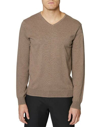 Hickey Freeman Cotton Cashmere V-Neck Sweater Pullover Men's M Camel Brown Tan