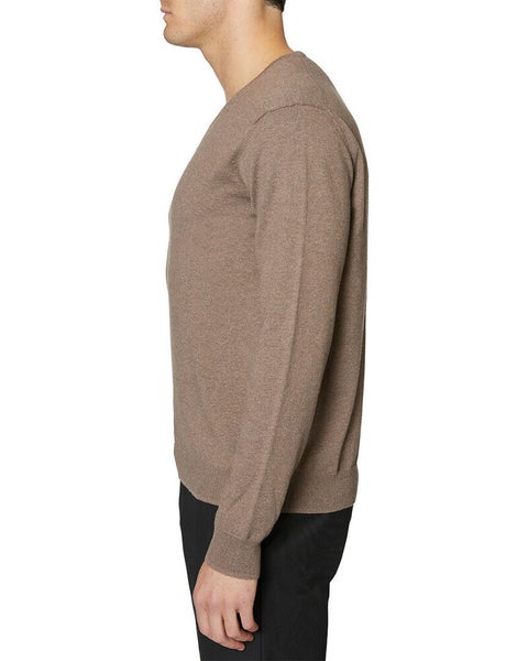 Hickey Freeman Cotton Cashmere V-Neck Sweater Pullover Men's M Camel Brown Tan