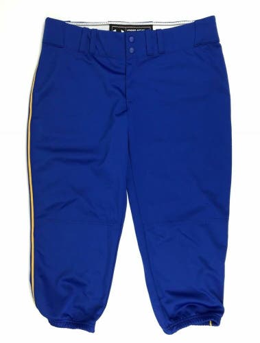 Under Armour Women's Large One-Hop Piped Softball  Knee Pant Blue Yellow $45