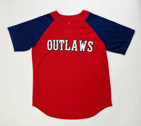Majestic Outlaws Two Button Baseball Jersey Henley Men's Large Red 864F