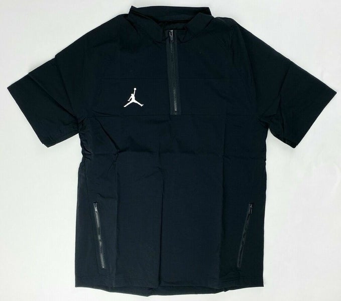 Nike Jordan Woven Short Sleeve Hot 1/2 Zip Jacket Pockets Men's M Black CD2220