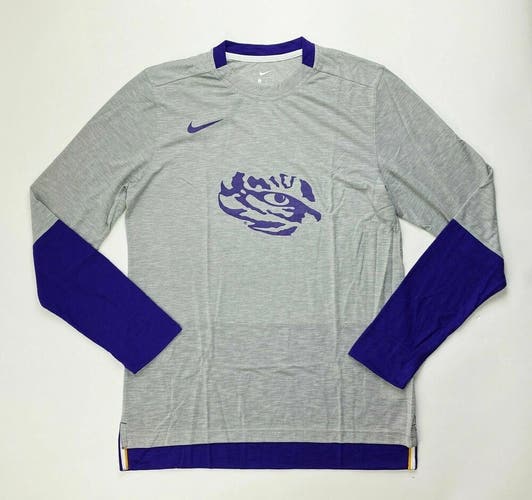 Nike LSU Tiger Eye LS Sideline Player Top Men's Large Shirt CI4546 Gray Purple
